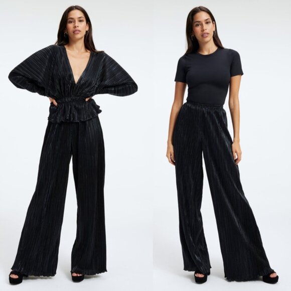 Good American Pants - Good American Plisse Pleated Wide Leg Pant size 3/4 - L/XL